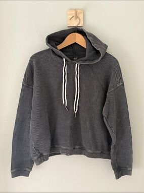 aerie Charcoal Ribbed Crewneck Hoodie - Dark Gray‎